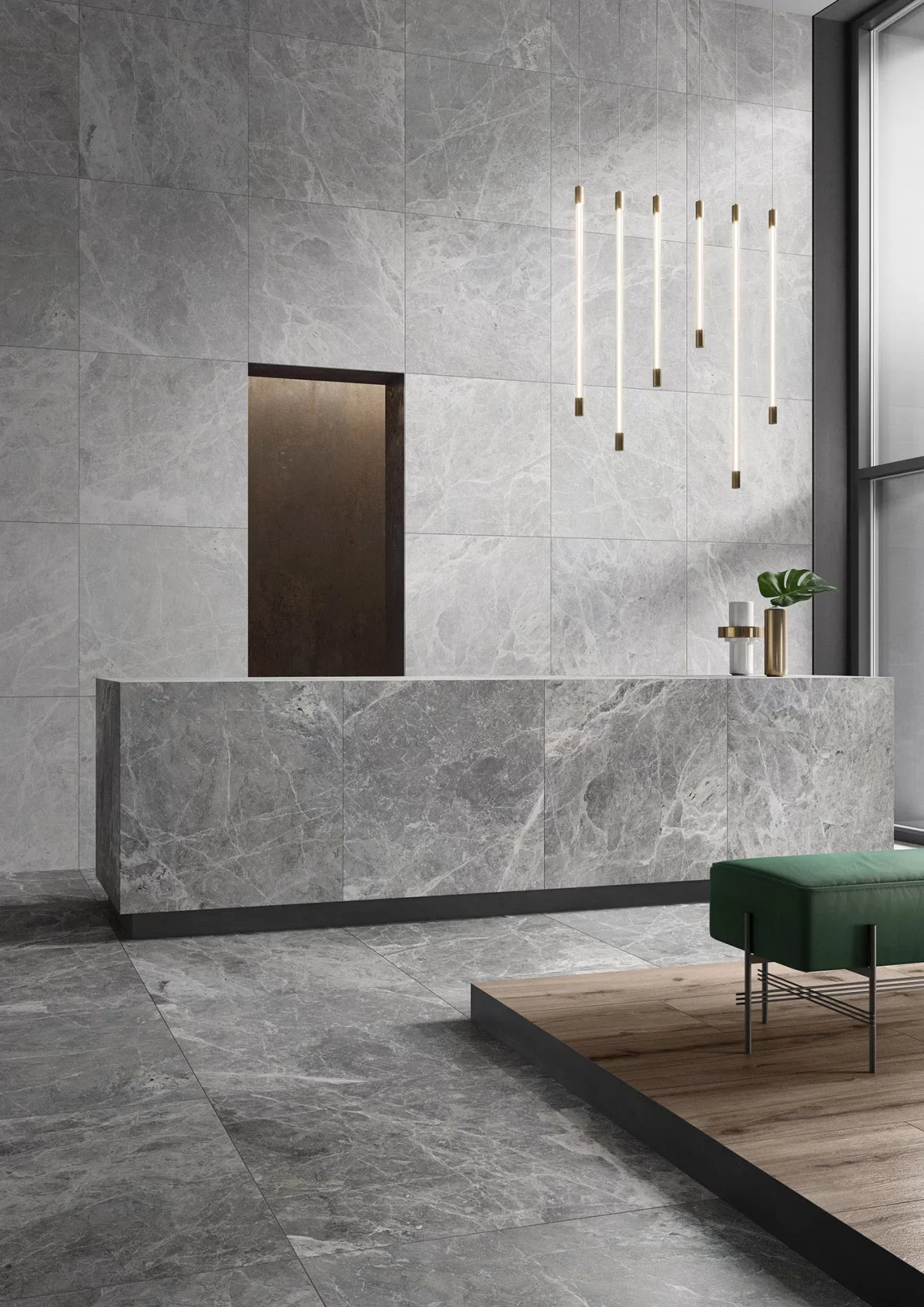 MARMOSTONE DARK GREY POLISHED RECTIFIED PORCELAIN TILE